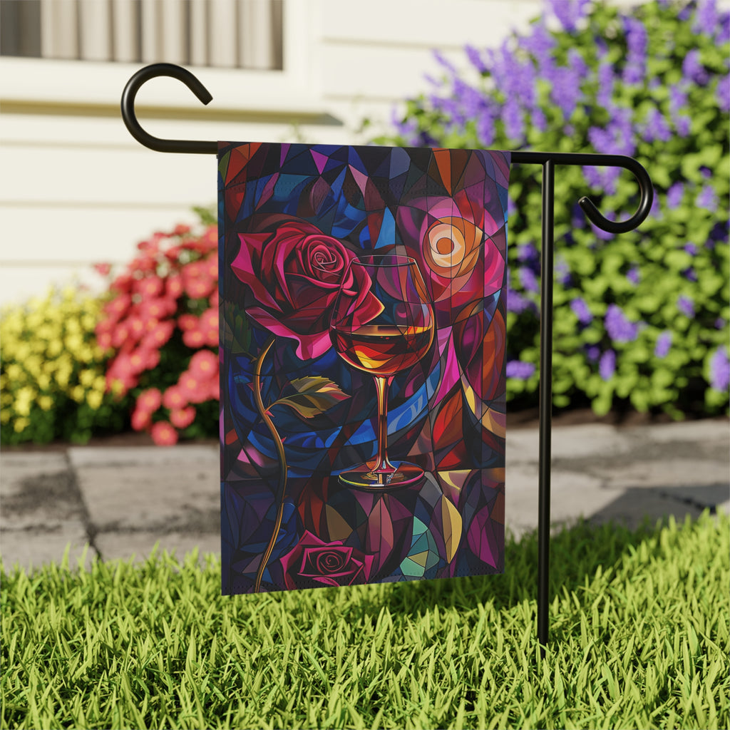 Abstract Wine and Rose Garden Flag - outdoor display - Dragonfire Gardens