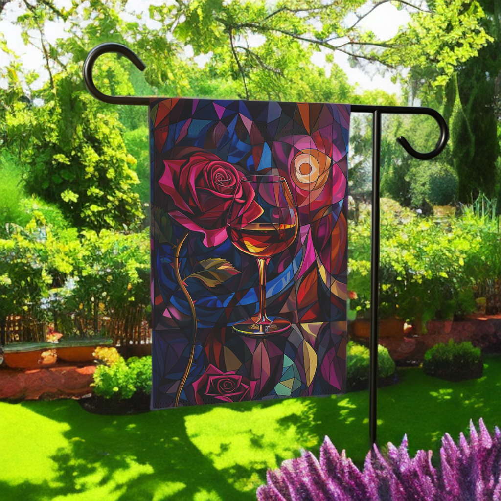 Abstract Wine and Rose Garden Flag - size comparison - Dragonfire Gardens