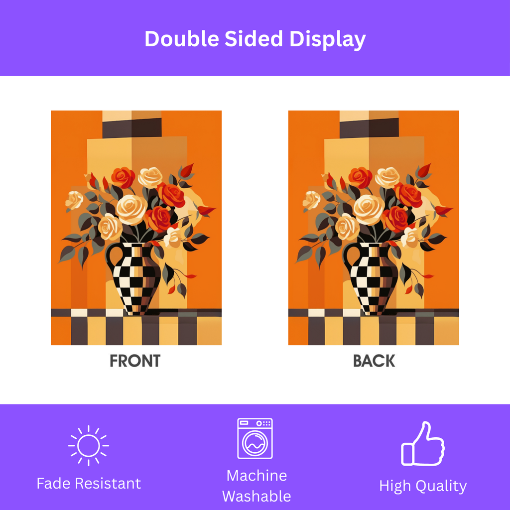 Checkered Vase Abstract Roses Garden Flag - porch decor - Dragonfire Gardens