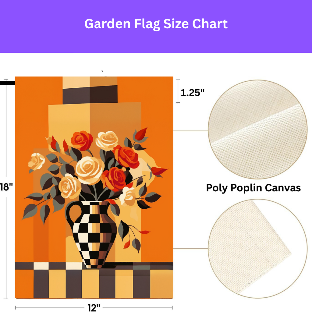 Checkered Vase Abstract Roses Garden Flag - double-sided design - Dragonfire Gardens