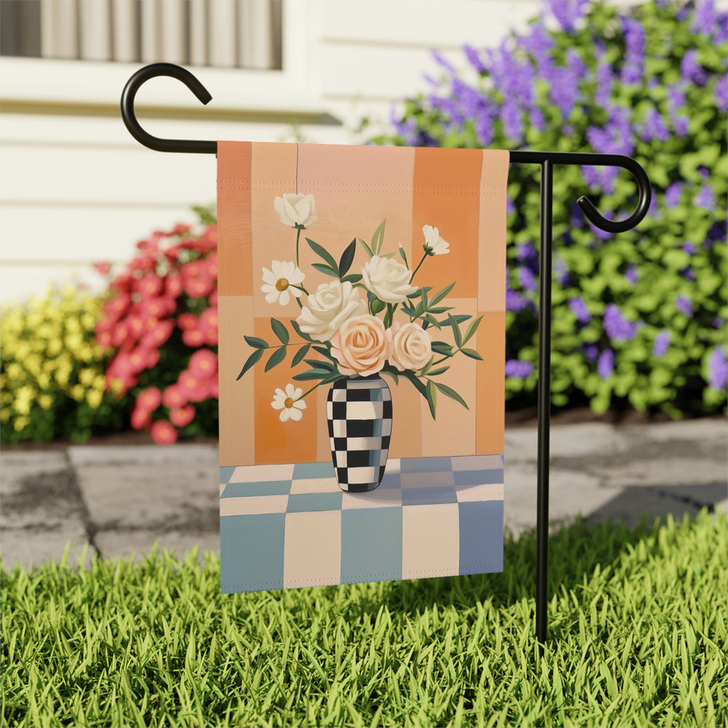 Abstract Checkered Vase Flower Garden Flag