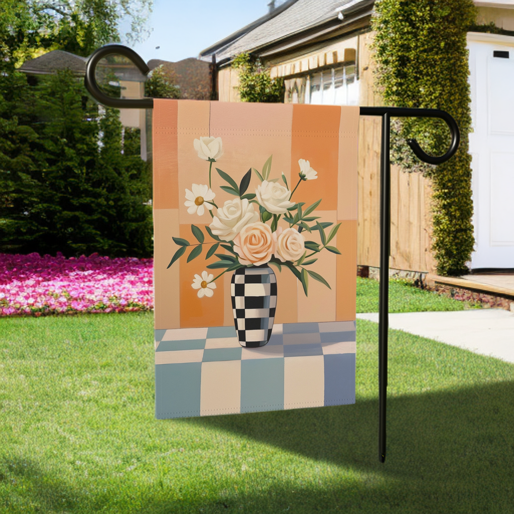 Abstract Checkered Vase Flower Garden Flag
