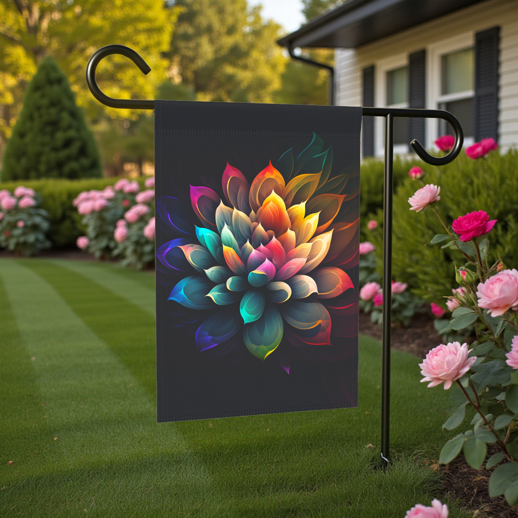 Abstract Colorful Lotus Flower Garden Flag