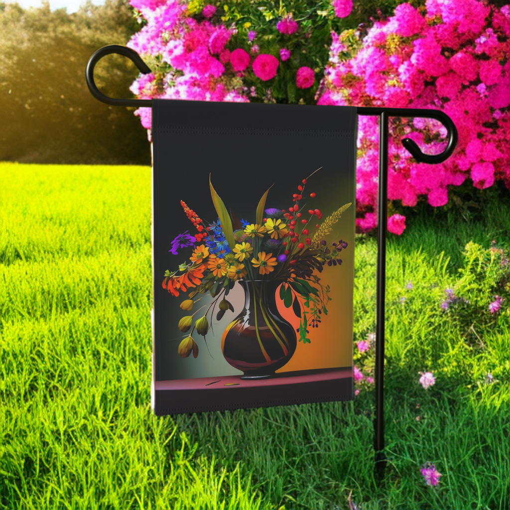 Black Vase Flowers Garden Flag - size comparison - Dragonfire Gardens