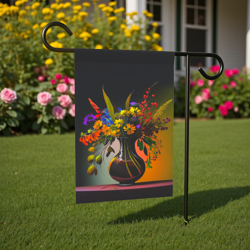 Black Vase Flowers Garden Flag - front view - Dragonfire Gardens
