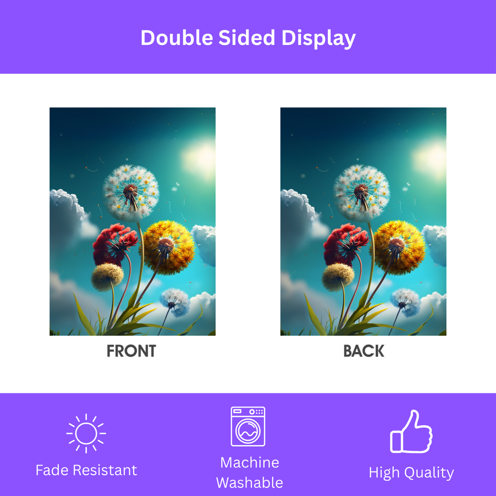 Colorful Dandelions Garden Flag - double-sided design - Dragonfire Gardens
