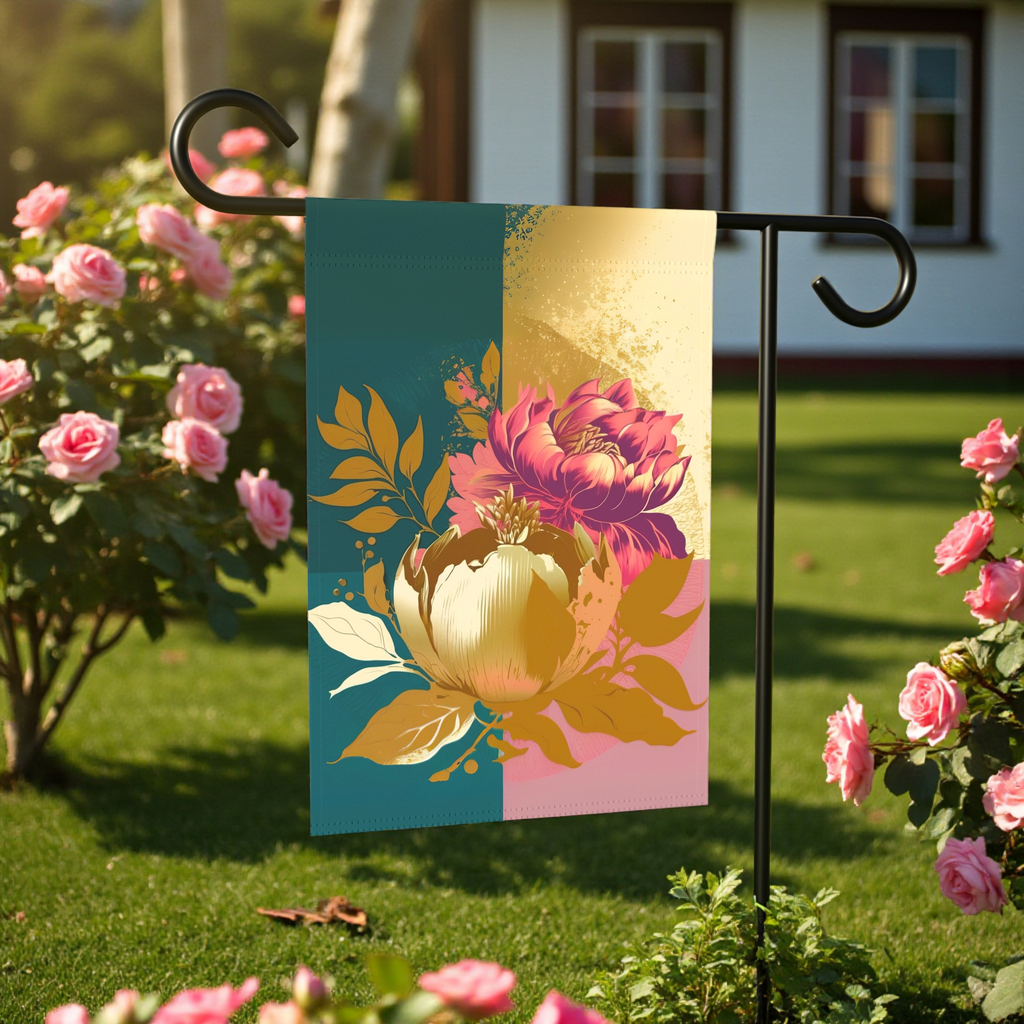 Gold and Mauve Flower Garden Flag - front view - Dragonfire Gardens