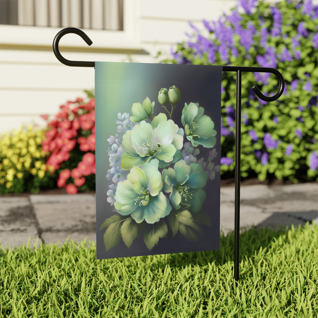 Green Flower Garden Flag - outdoor display - Dragonfire Gardens