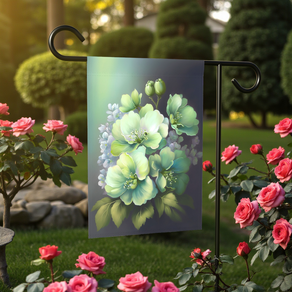 Green Flower Garden Flag - front view - Dragonfire Gardens