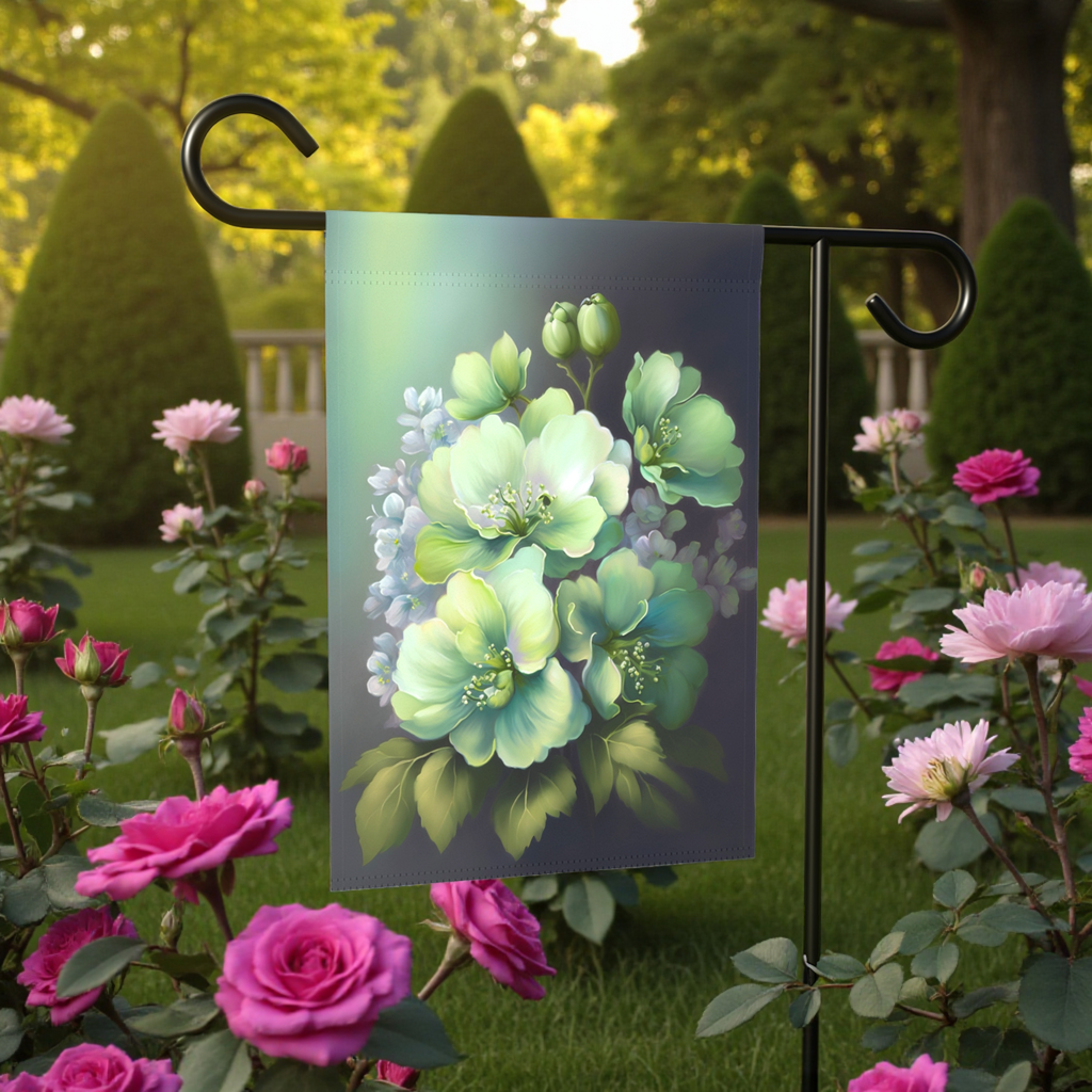 Green Flower Garden Flag - size comparison - Dragonfire Gardens