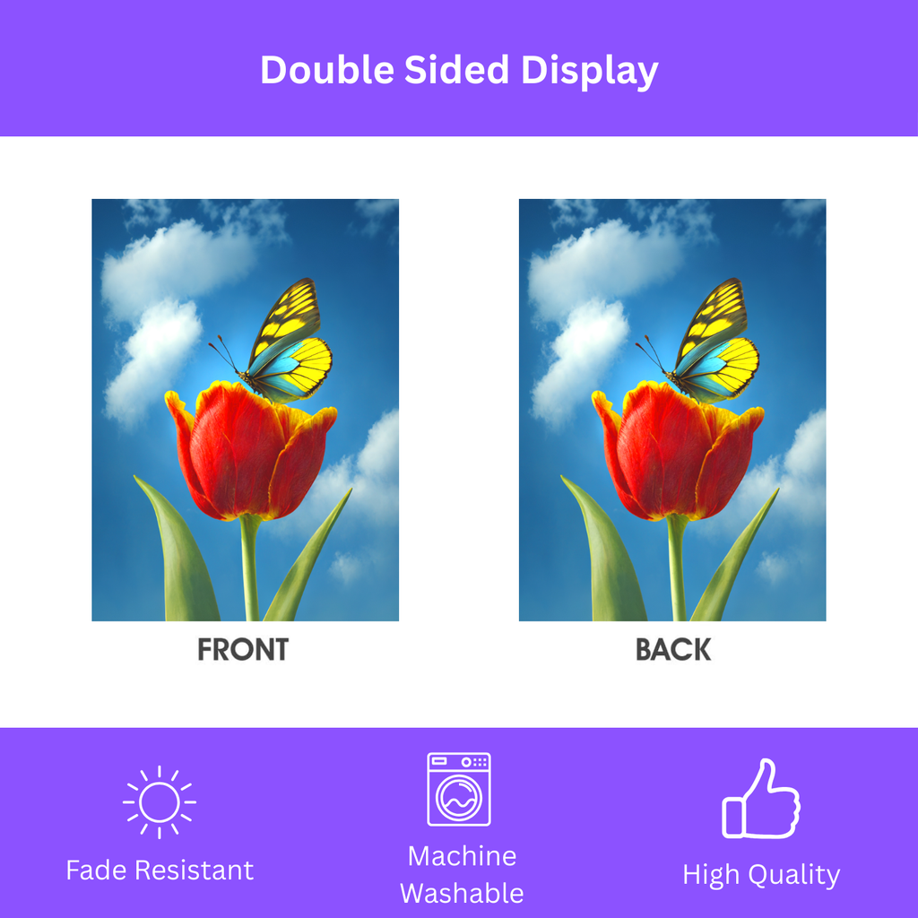 Tulips and Butterfly Garden Flag - yard display - Dragonfire Gardens
