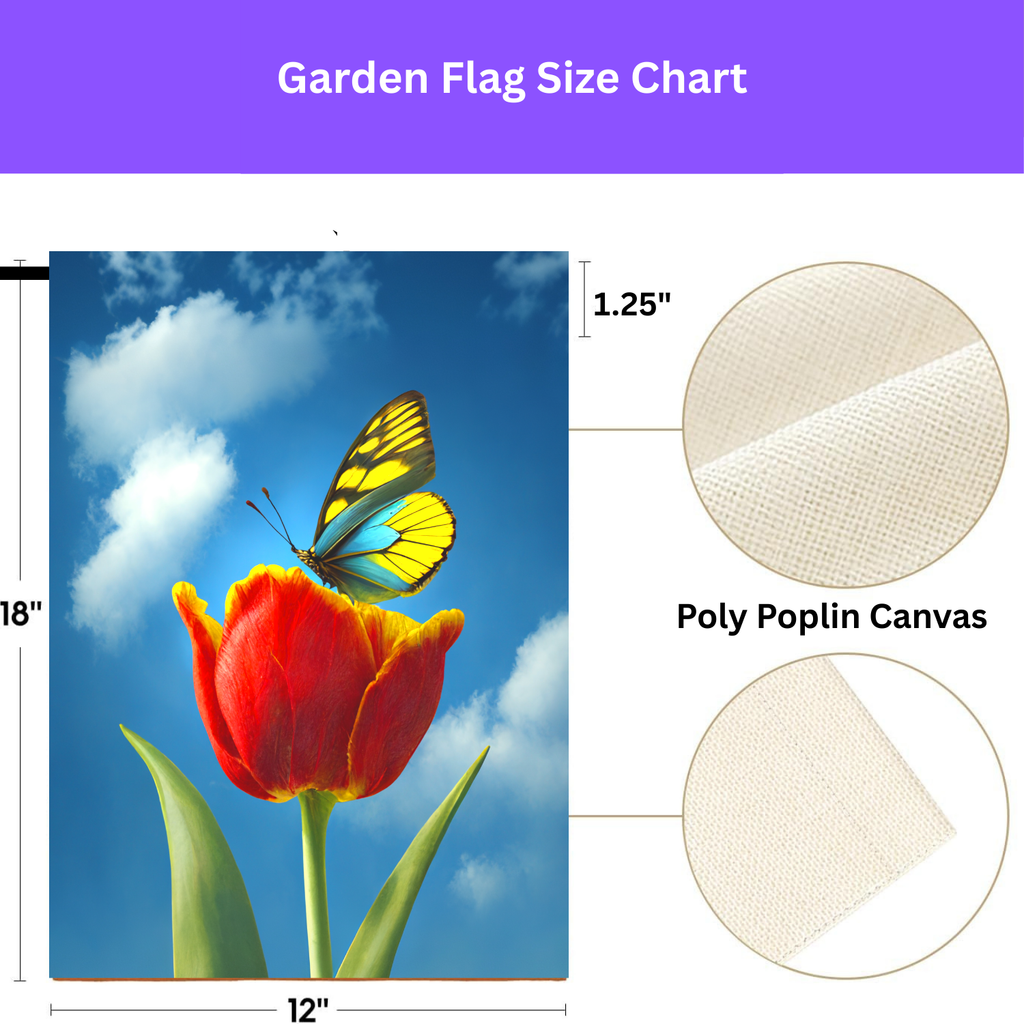 Tulips and Butterfly Garden Flag - size comparison - Dragonfire Gardens