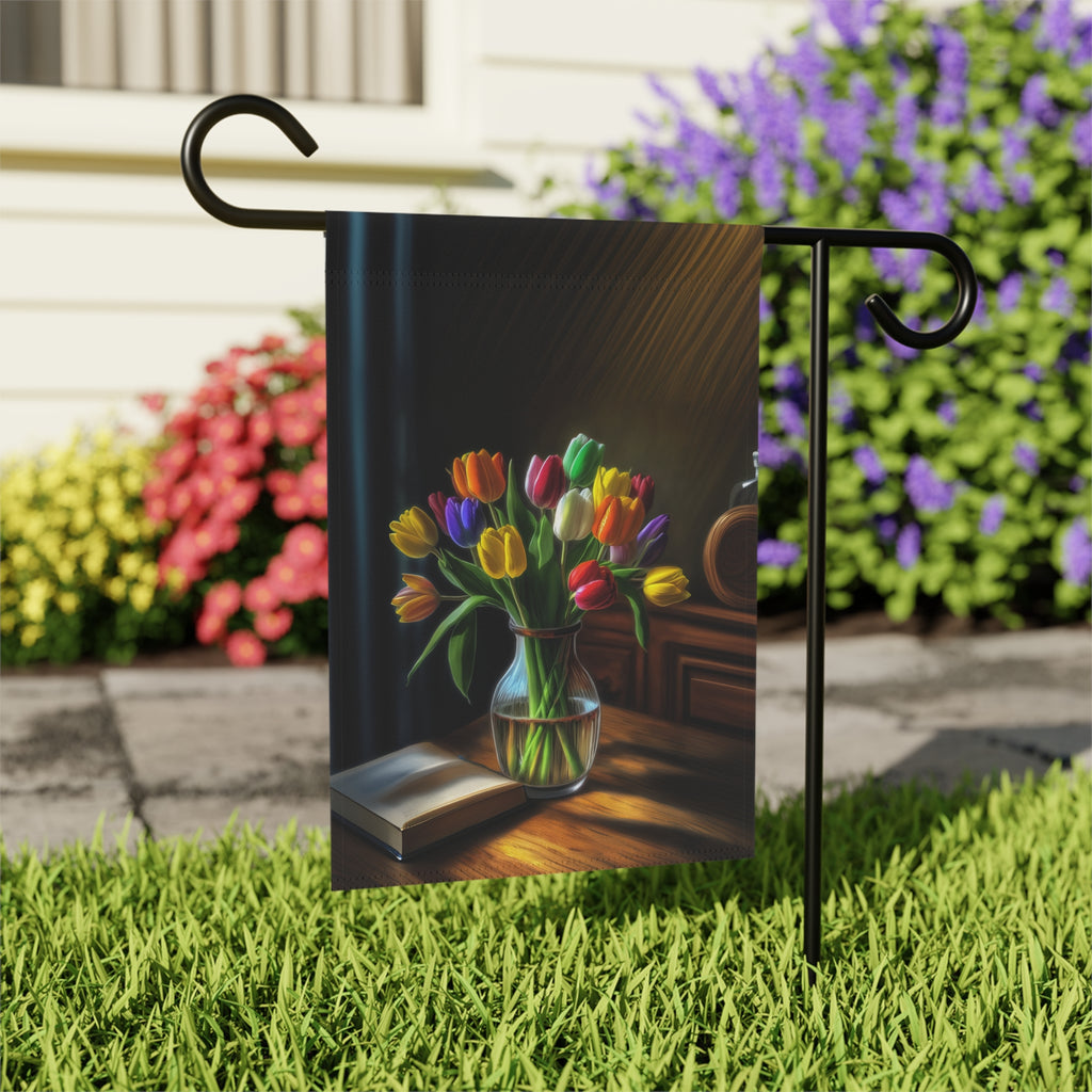 Vase of Tulips Garden Flag - outdoor display - Dragonfire Gardens