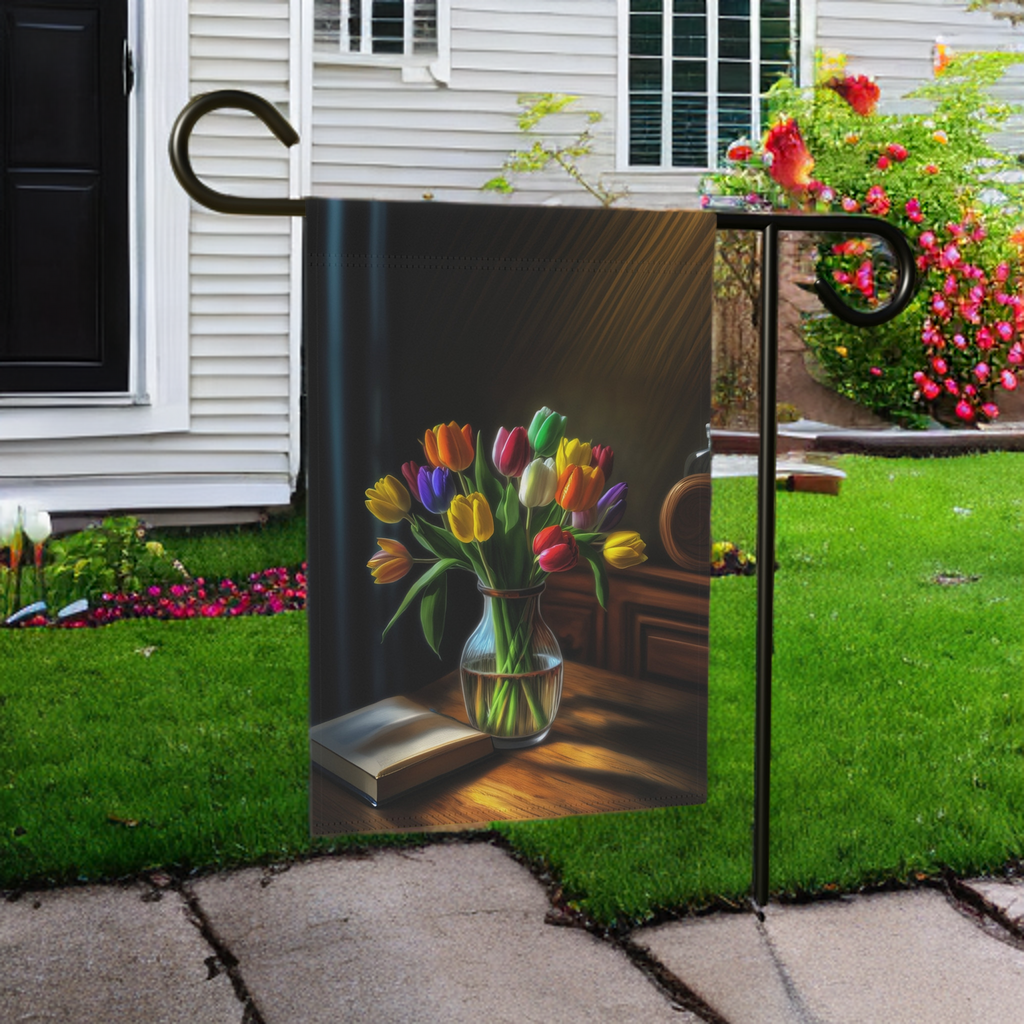 Vase of Tulips Garden Flag - size comparison - Dragonfire Gardens