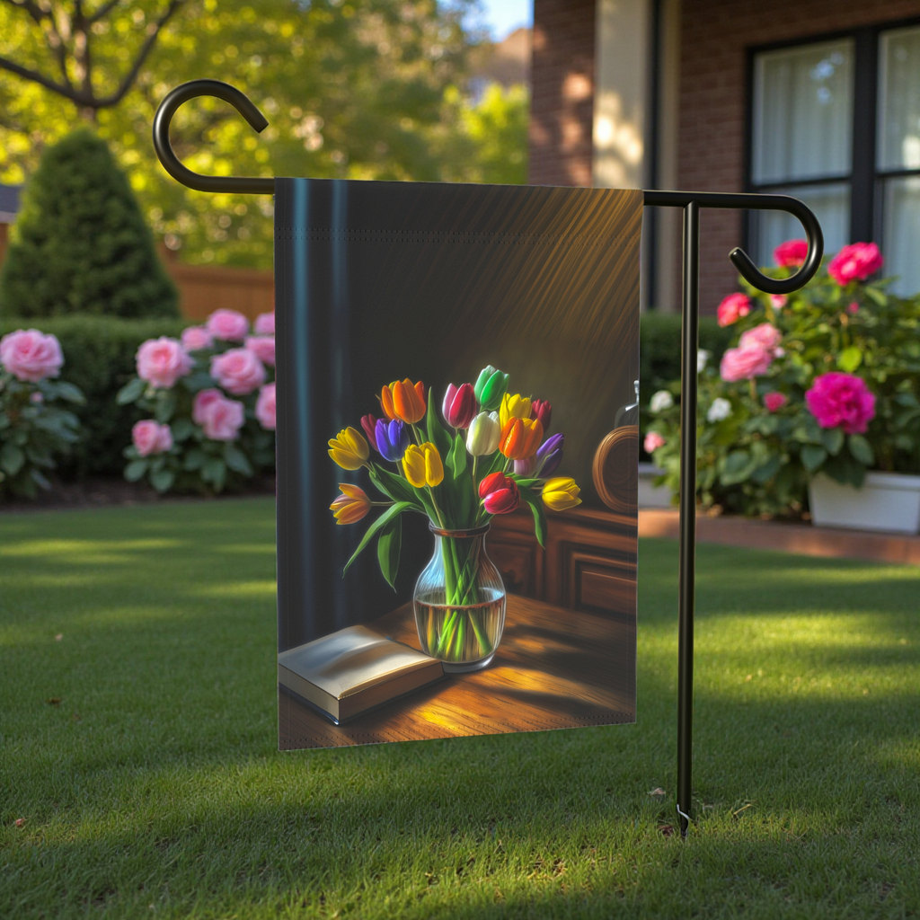 Vase of Tulips Garden Flag - front view - Dragonfire Gardens