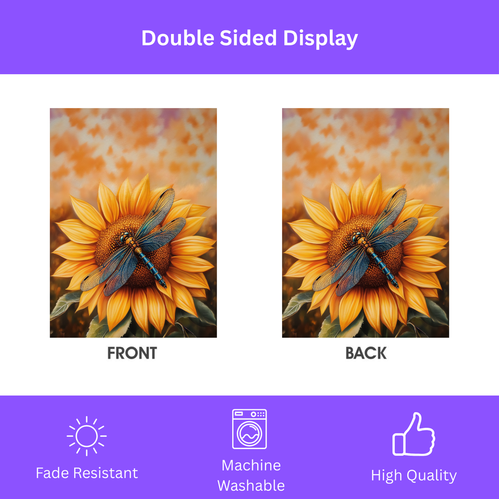 Sunflower and Dragonfly Garden Flag - yard display - Dragonfire Gardens