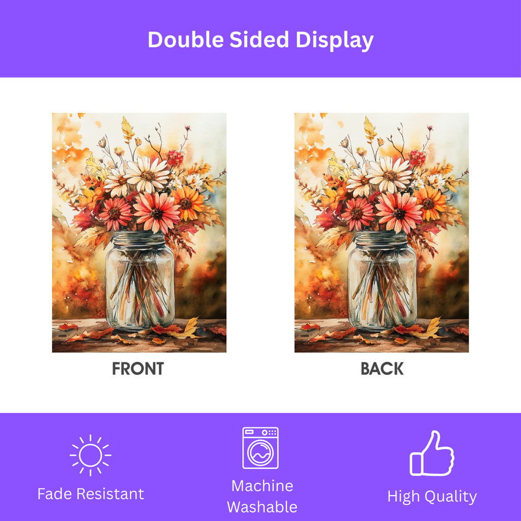 Fall Floral Jar Garden Flag - double-sided design - Dragonfire Gardens