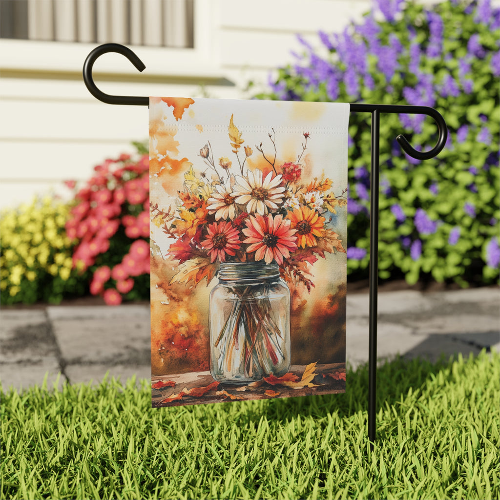 Fall Floral Jar Garden Flag - outdoor display - Dragonfire Gardens