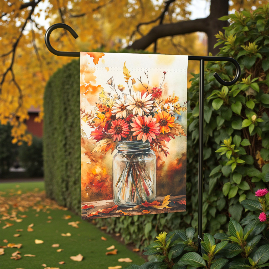 Fall Floral Jar Garden Flag - size comparison - Dragonfire Gardens