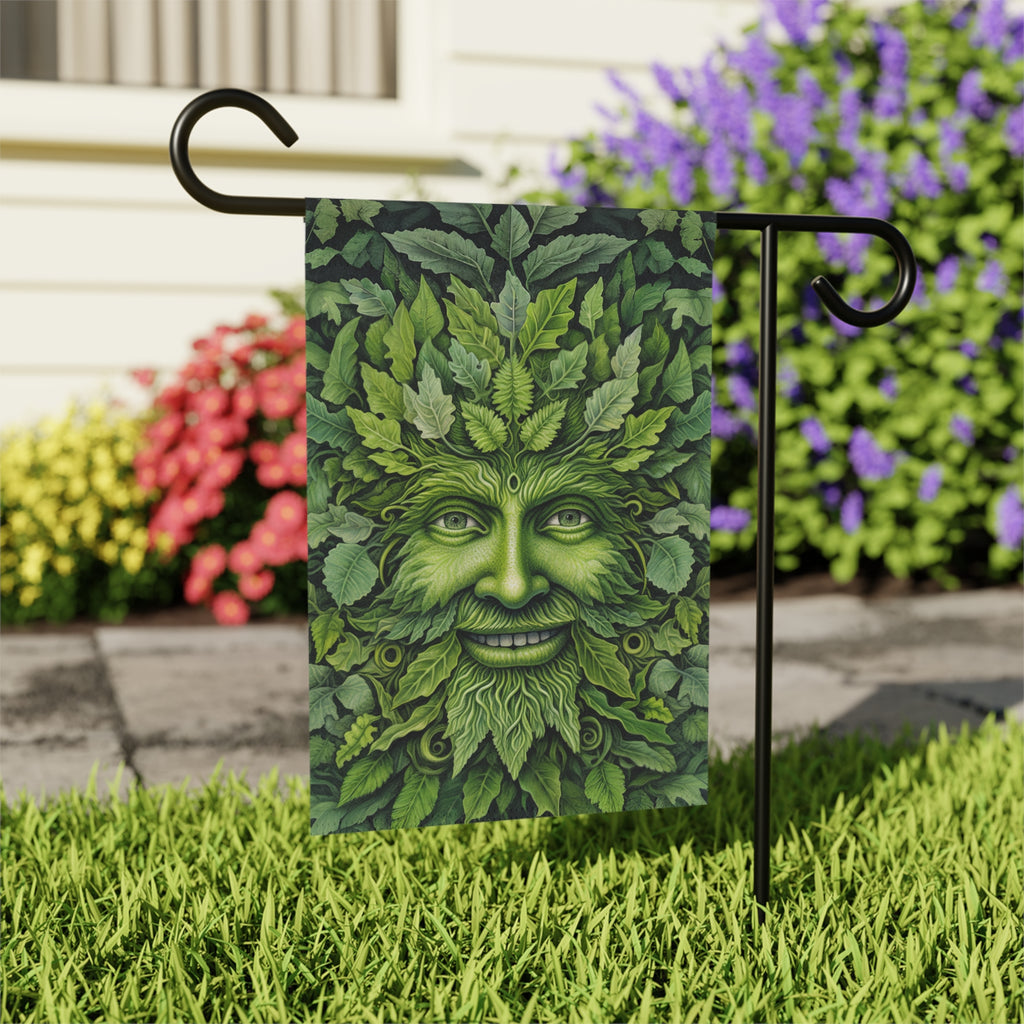 Face in the Leaves Garden Flag - outdoor display - Dragonfire Gardens