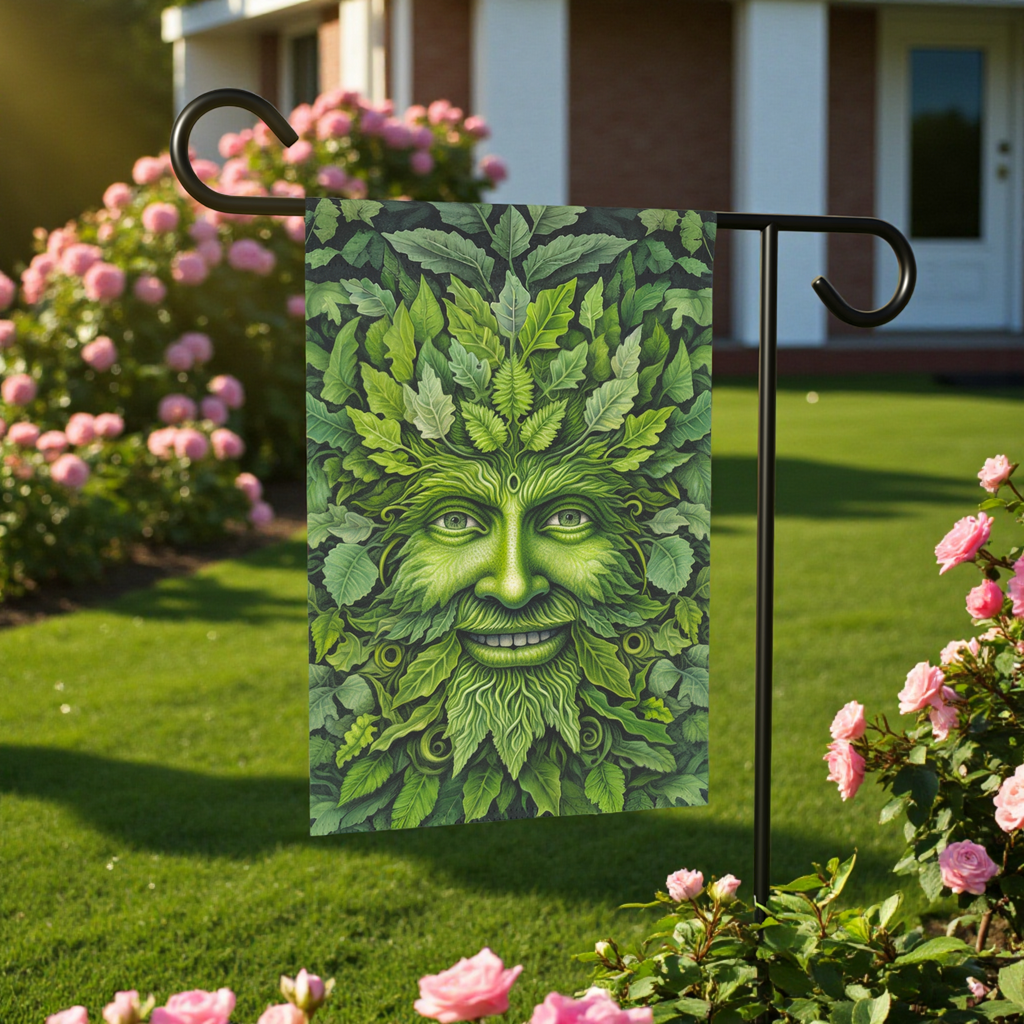 Face in the Leaves Garden Flag - front view - Dragonfire Gardens