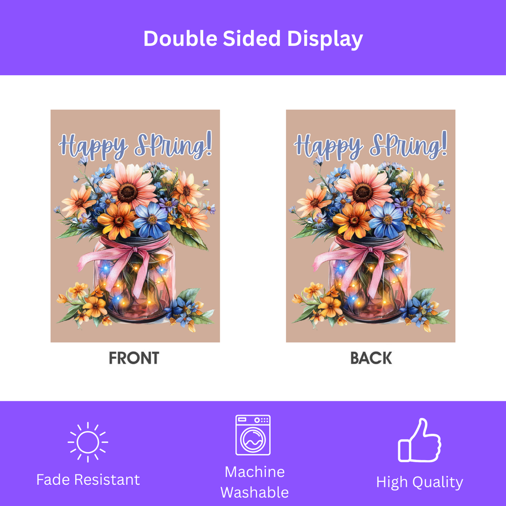 Happy Spring Jar of Flowers Garden Flag - yard display - Dragonfire Gardens