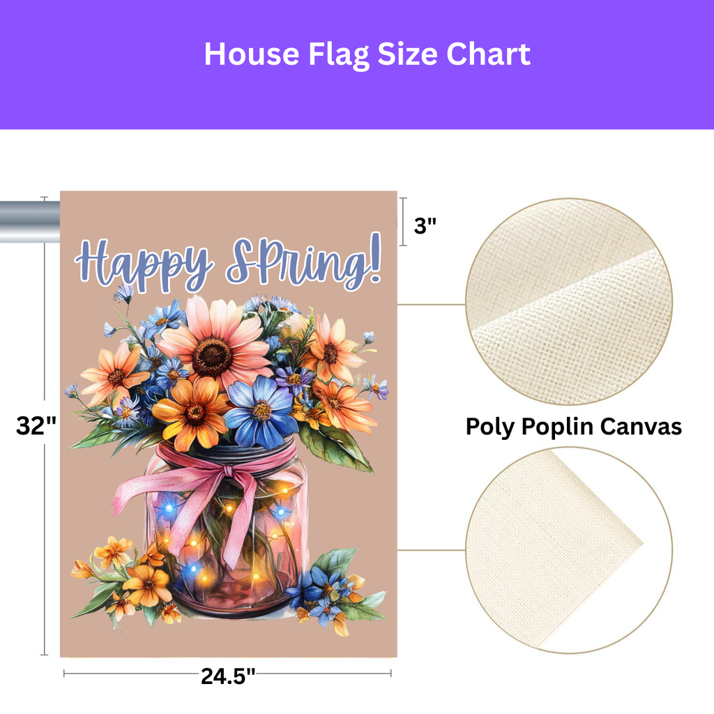 Happy Spring Jar of Flowers Garden Flag - porch decor - Dragonfire Gardens