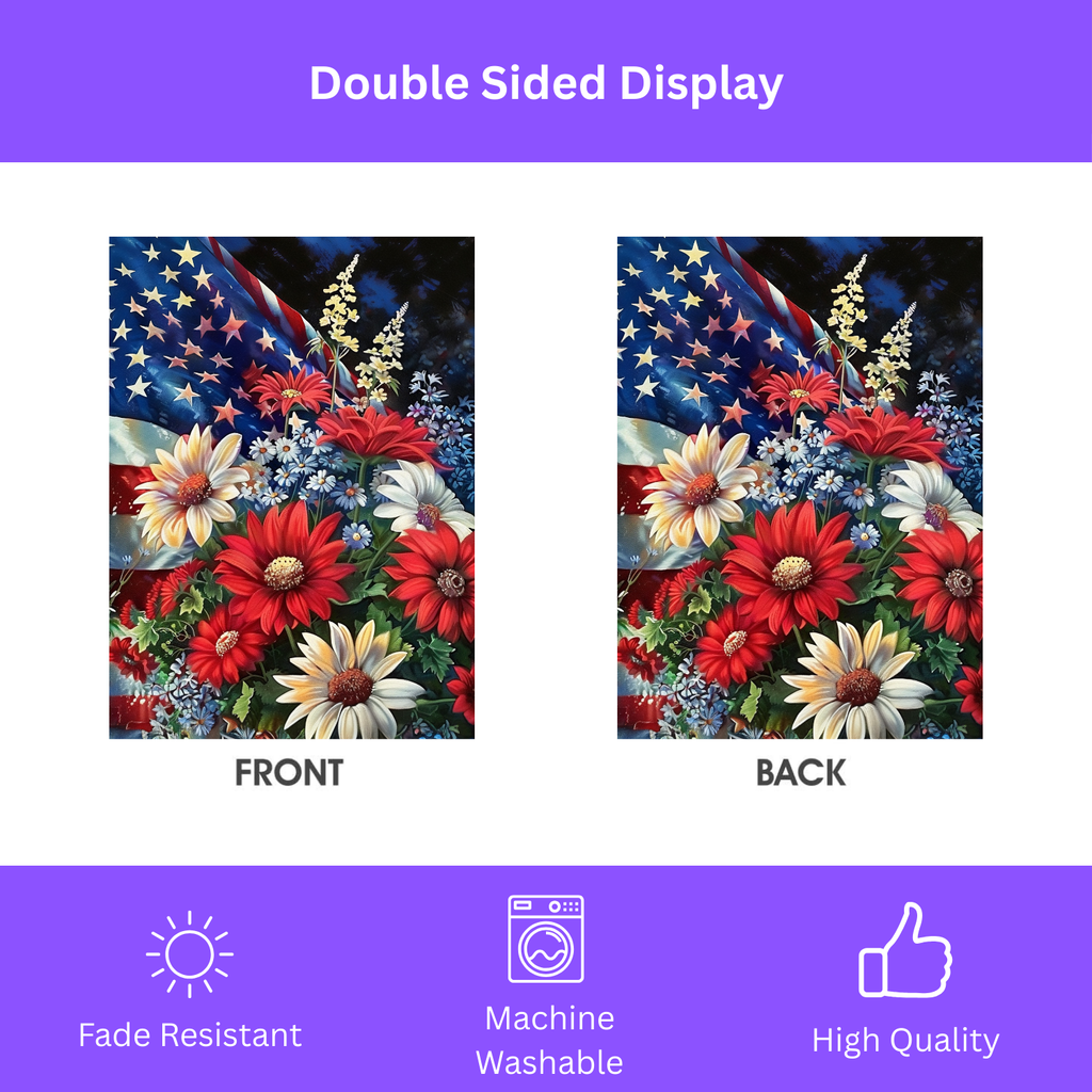 Patriotic Flowers Garden Flag - double-sided design - Dragonfire Gardens