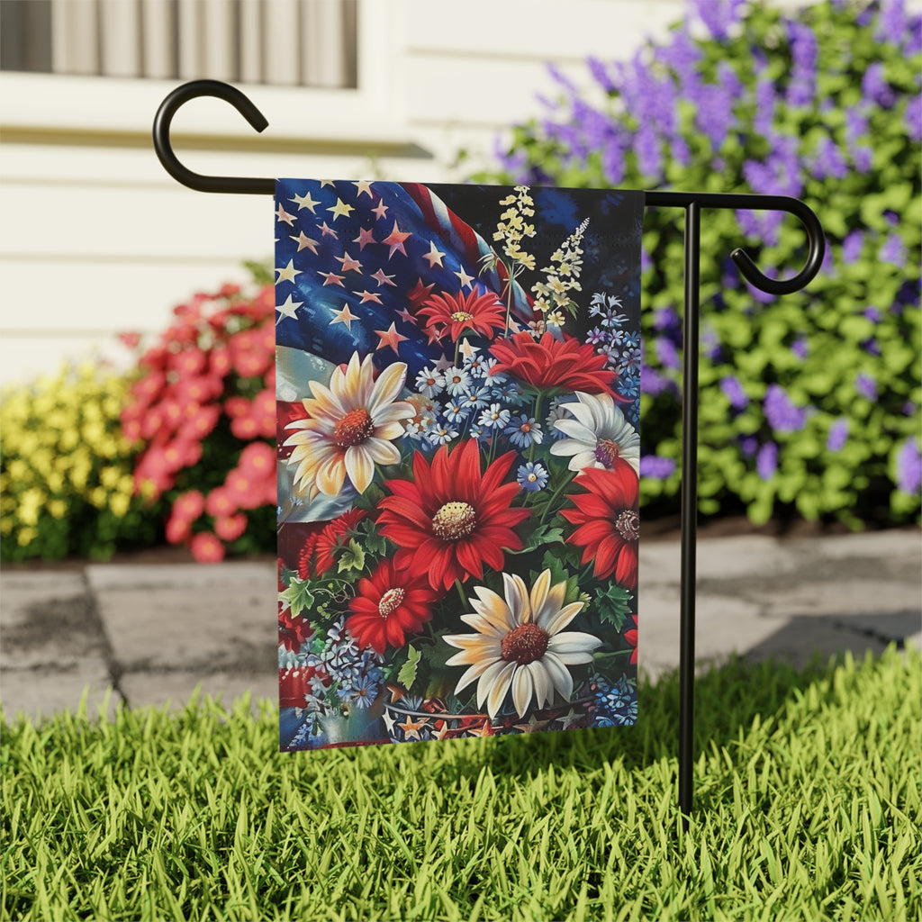 Patriotic Flowers Garden Flag - outdoor display - Dragonfire Gardens