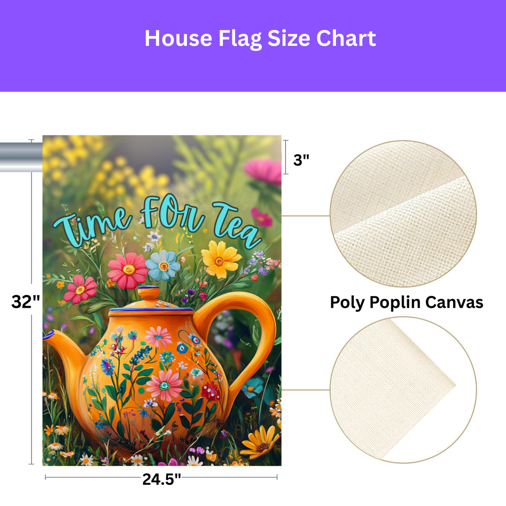 Time For Tea Yellow Teapot Garden Flag - yard display - Dragonfire Gardens