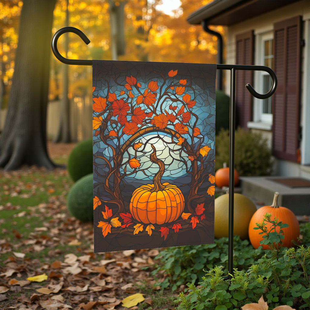 Abstract Long-Stem Pumpkin Garden Flag