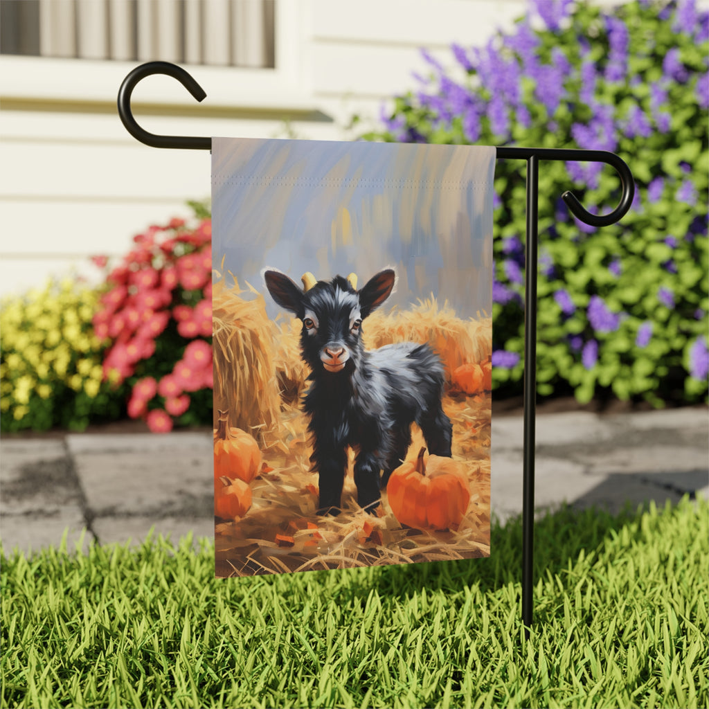 Baby Goat and Pumpkin Garden Flag - front view - Dragonfire Gardens