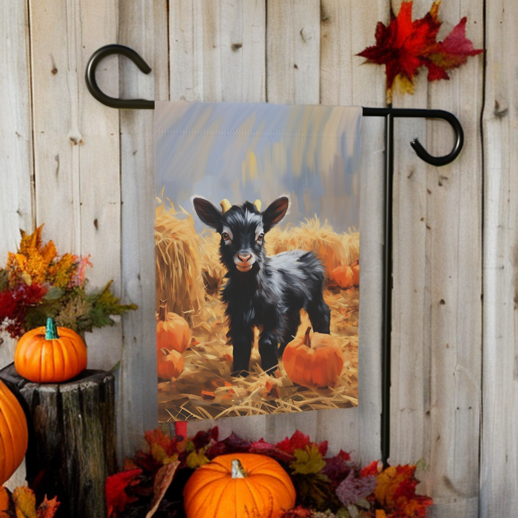 Baby Goat and Pumpkin Garden Flag - porch decor - Dragonfire Gardens