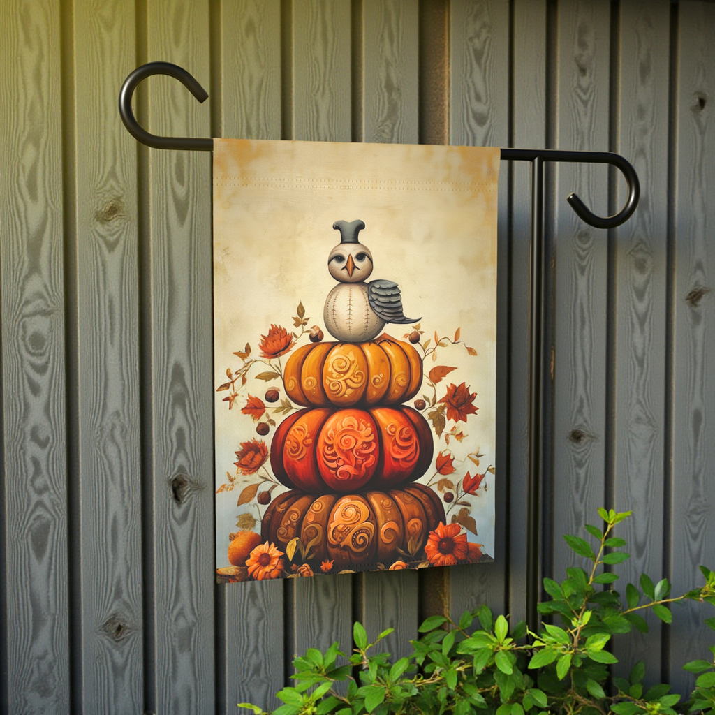 Abstract Pumpkins and Bird Garden Flag