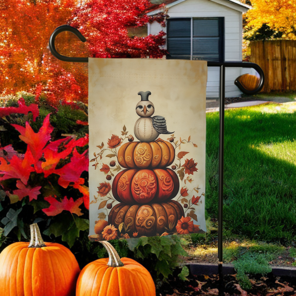 Abstract Pumpkins and Bird Garden Flag