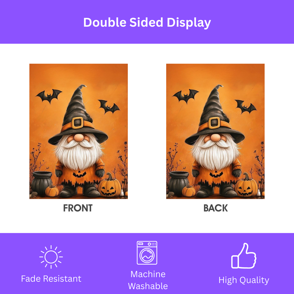 Bats and Gnome Halloween Garden Flag - double-sided design - Dragonfire Gardens