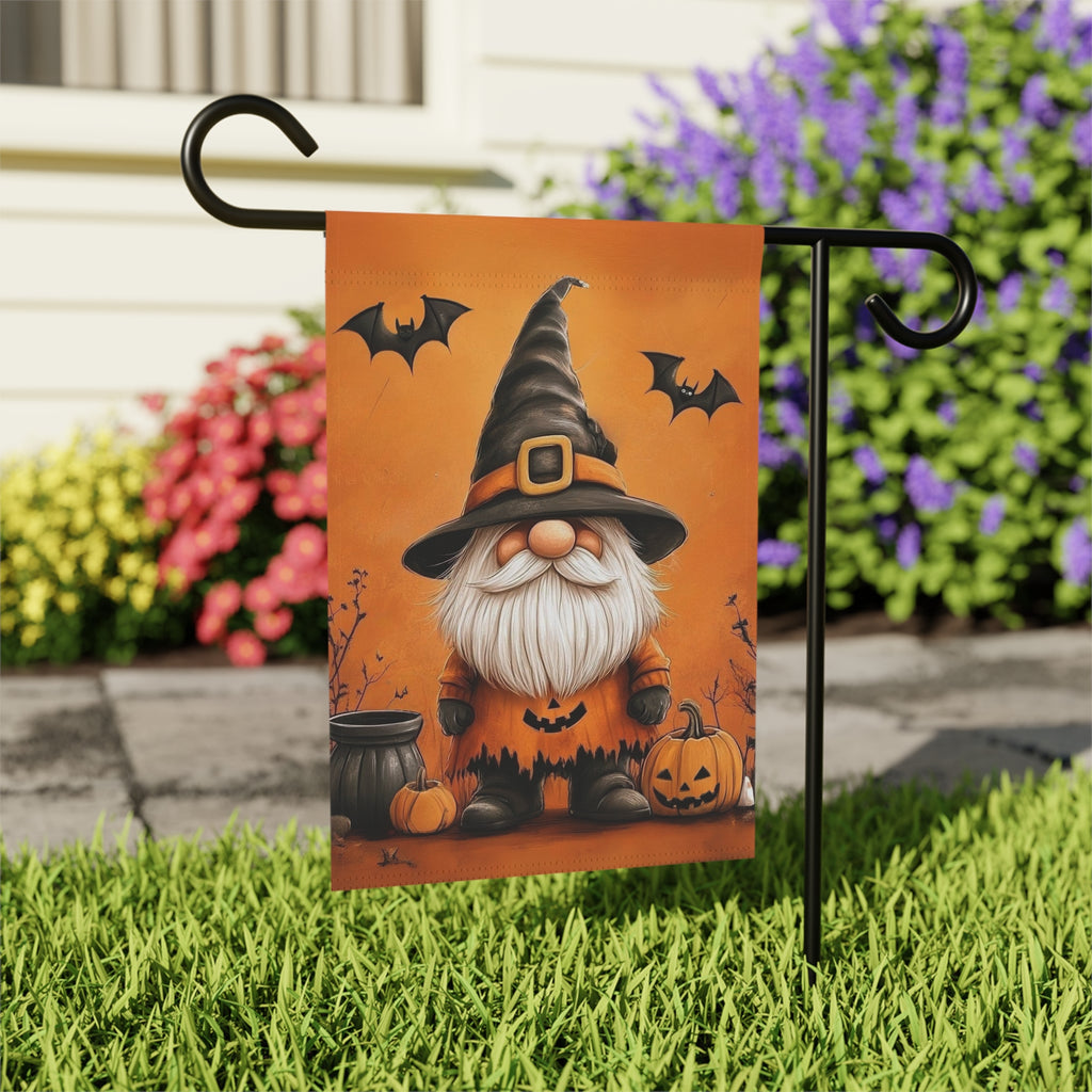 Bats and Gnome Halloween Garden Flag - outdoor display - Dragonfire Gardens