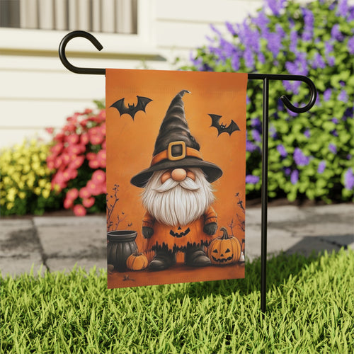 Bats and Gnome Halloween Garden Flag - outdoor display - Dragonfire Gardens
