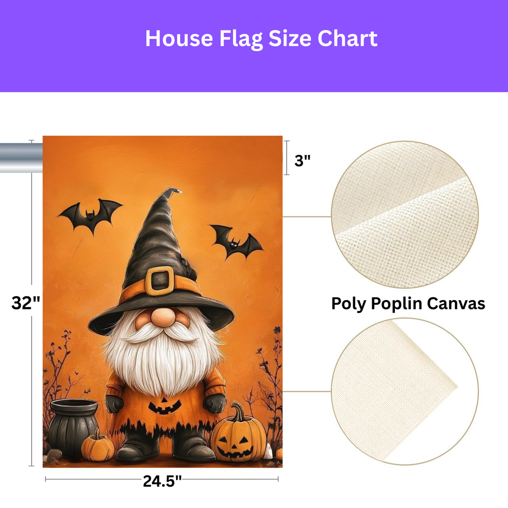 Bats and Gnome Halloween Garden Flag - yard display - Dragonfire Gardens