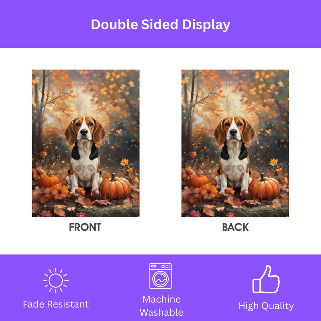Fall Beagle and Pumpkin Garden Banner Garden Flag - double-sided design - Dragonfire Gardens