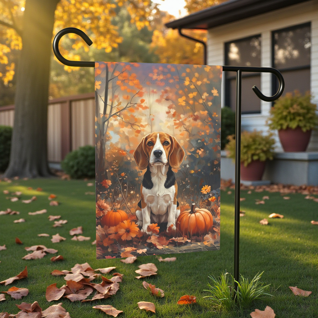 Fall Beagle and Pumpkin Garden Banner Garden Flag - size comparison - Dragonfire Gardens