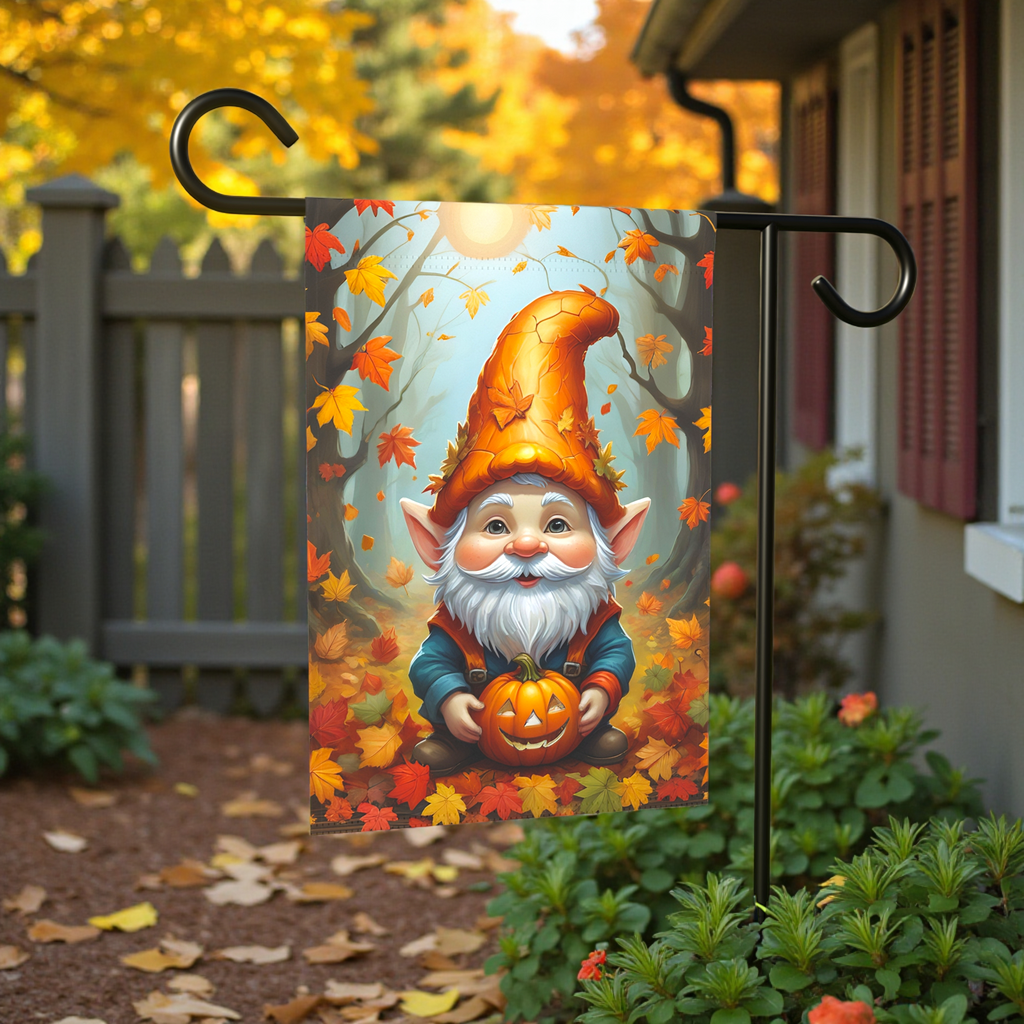 Bearded Pumpkin Gnome Garden Flag