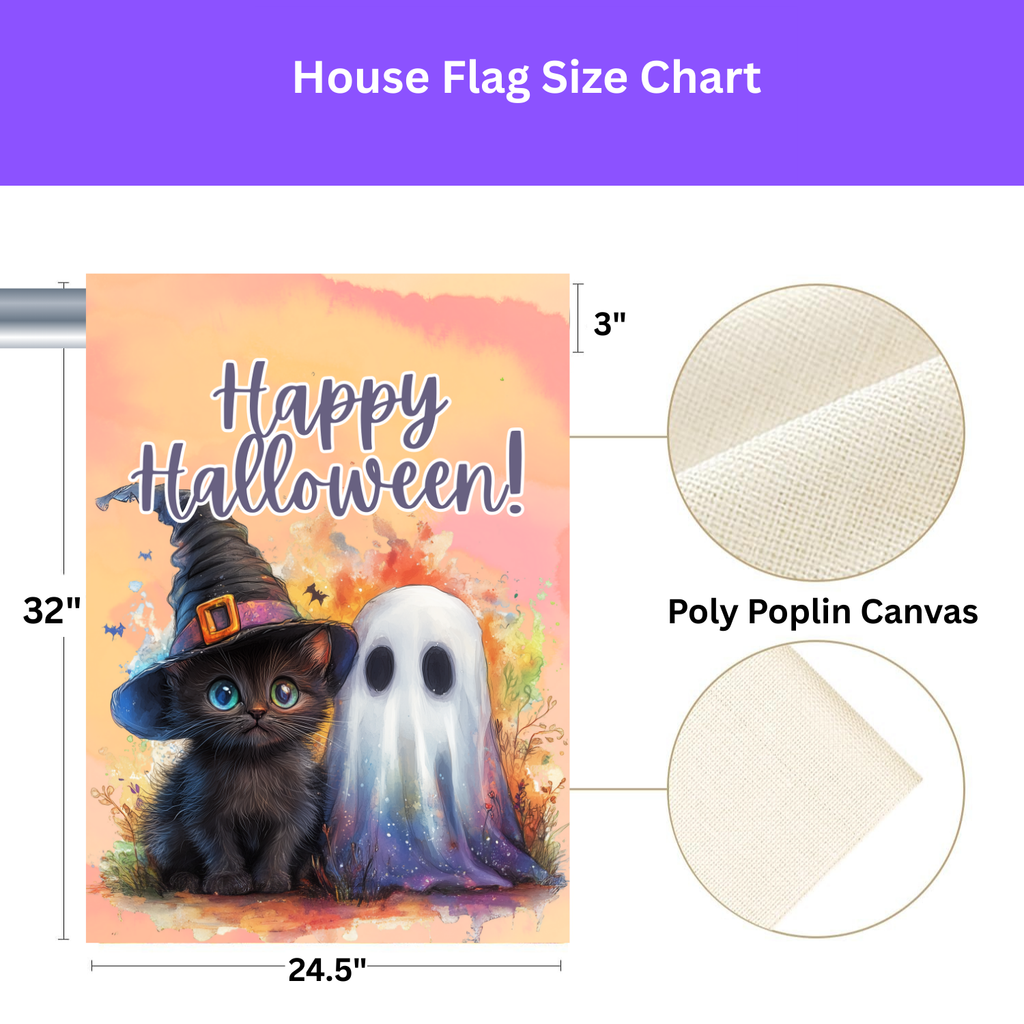 Ghost and Black Kitten Halloween Garden Flag - yard display - Dragonfire Gardens