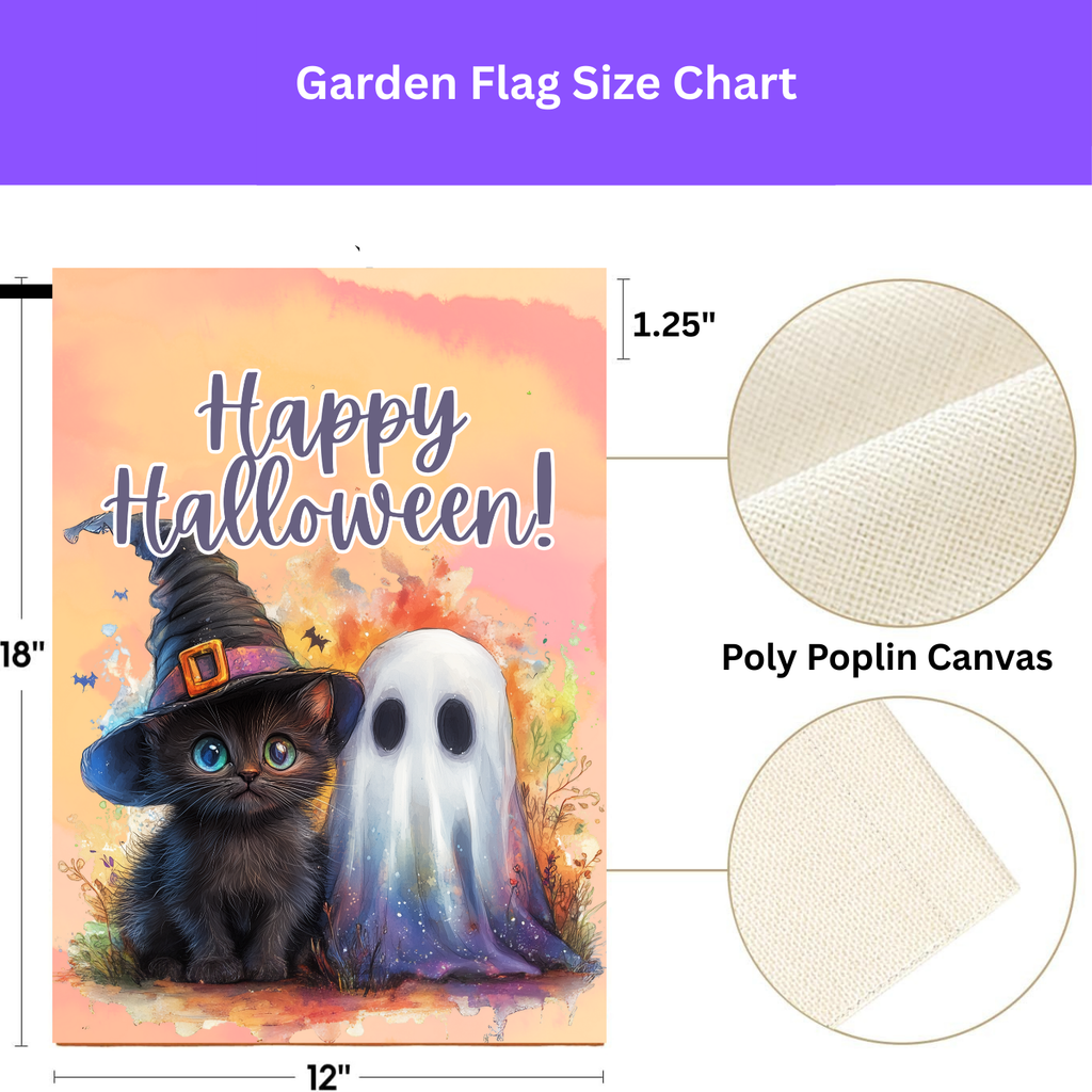 Ghost and Black Kitten Halloween Garden Flag - porch decor - Dragonfire Gardens