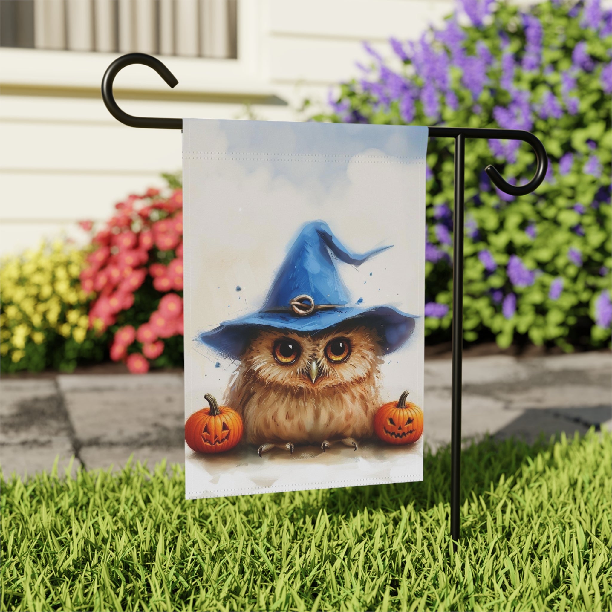Blue Witch Hat Owl Garden Flag