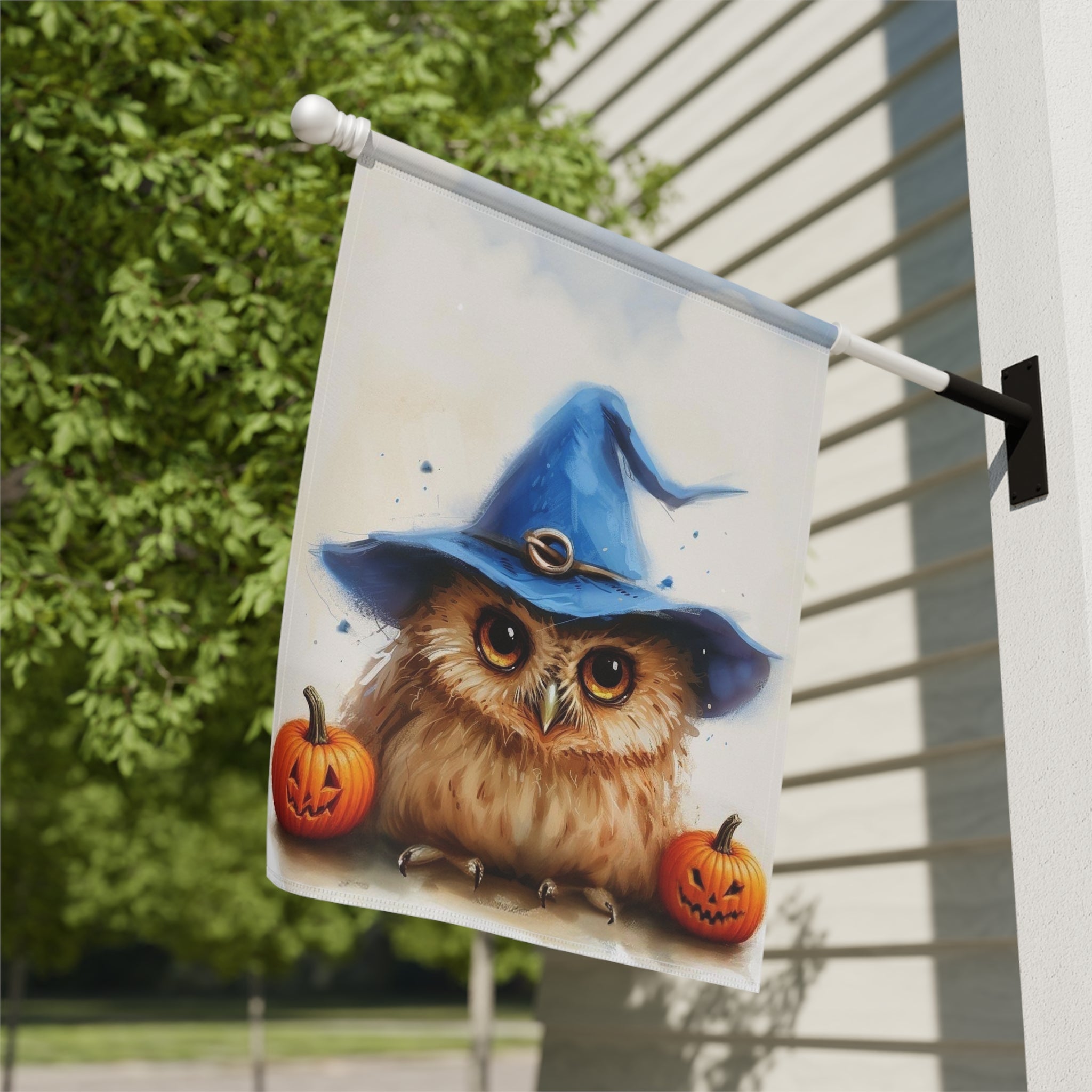Blue Witch Hat Owl Garden Flag
