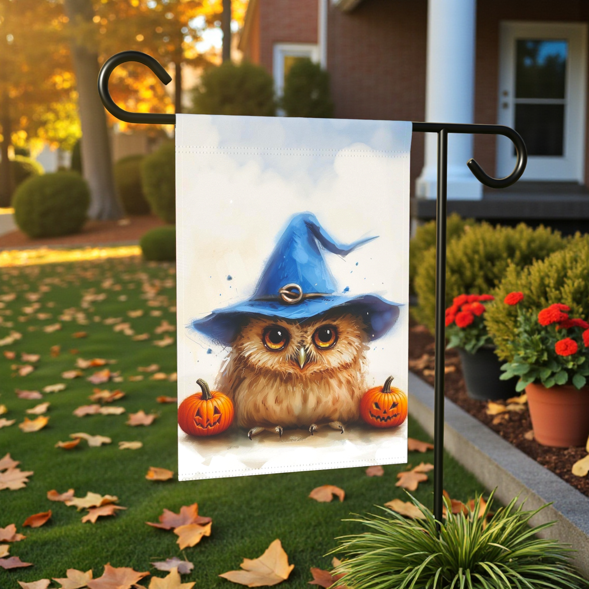 Blue Witch Hat Owl Garden Flag