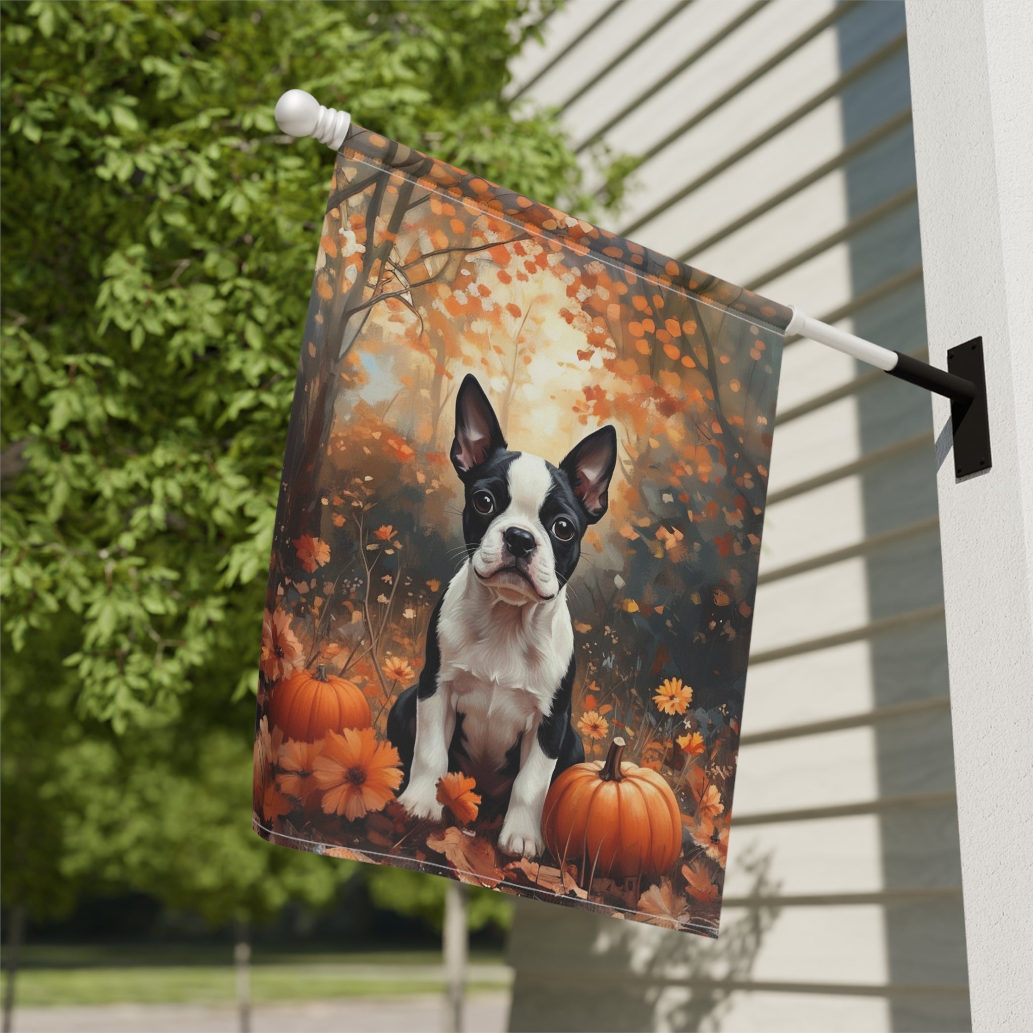 Fall Boston Terrier and Pumpkin Garden Flag