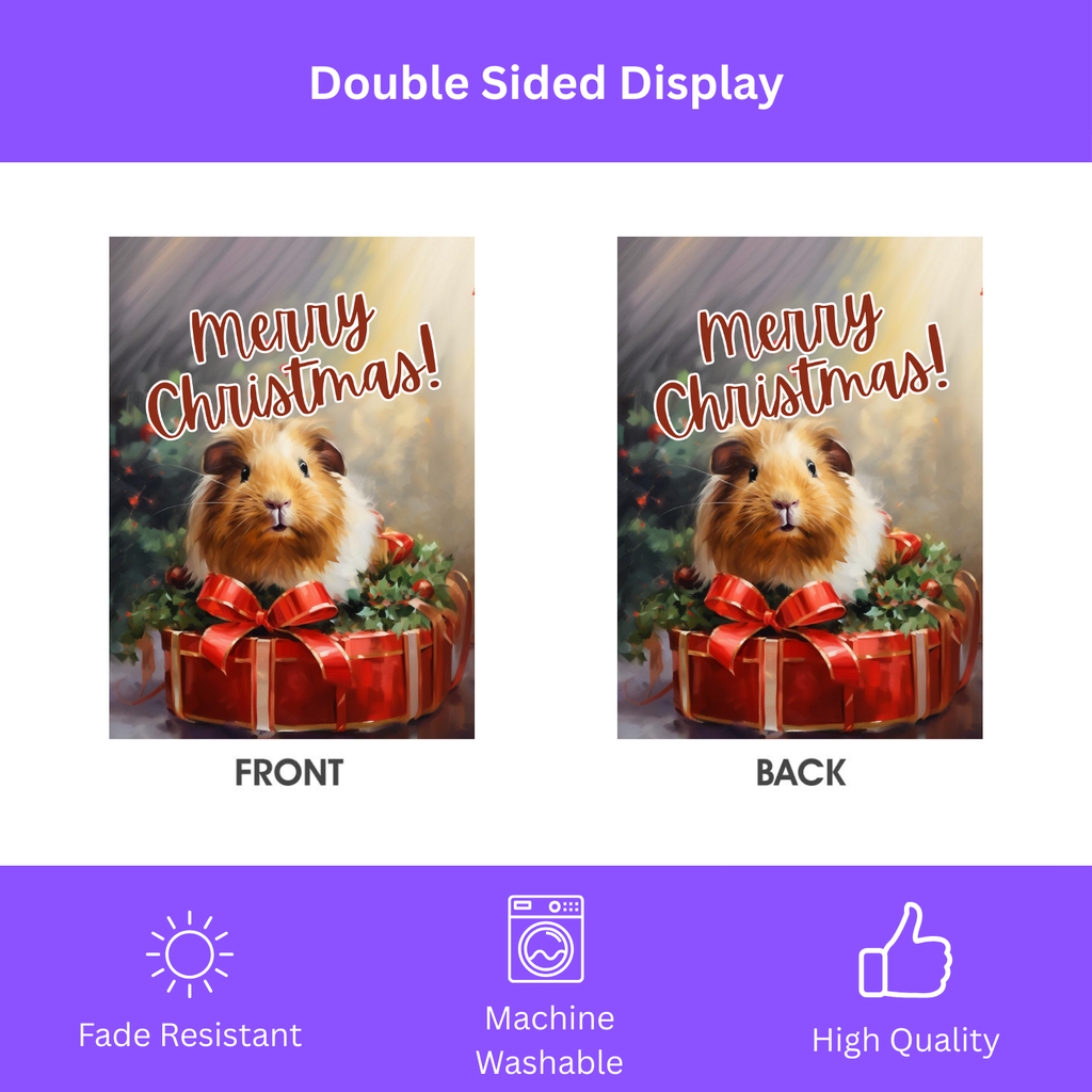 Merry Christmas Guinea Pig Garden Flag - double-sided design - Dragonfire Gardens
