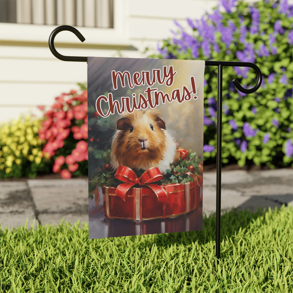 Merry Christmas Guinea Pig Garden Flag - outdoor display - Dragonfire Gardens